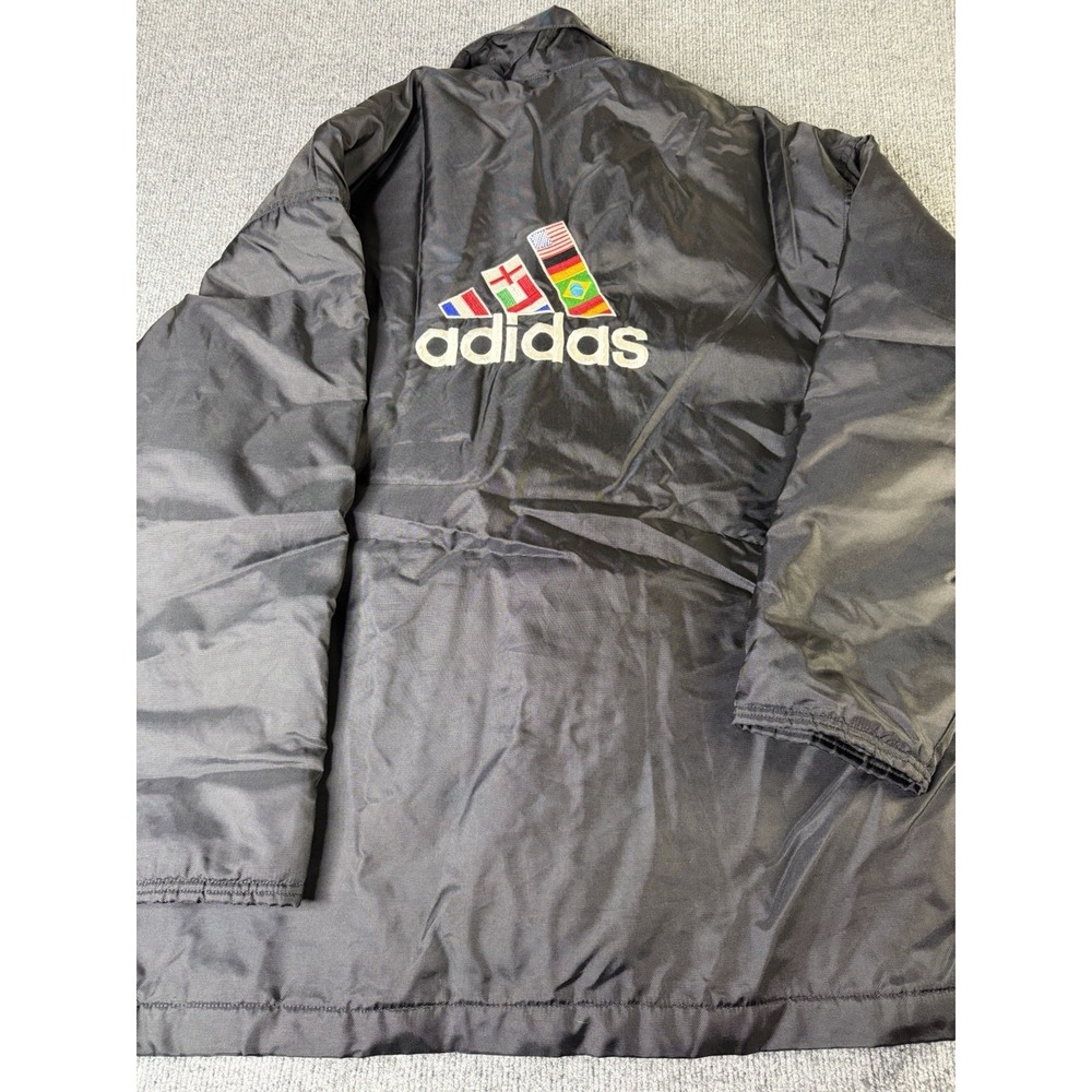 Vintage Adidas France 98 World Cup Puffer Jacket Mens M Black Fleece Lined